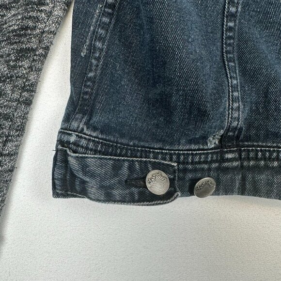 Free People Distresssed Denim Jacket Dark Blue Wash - Picture 4 of 7